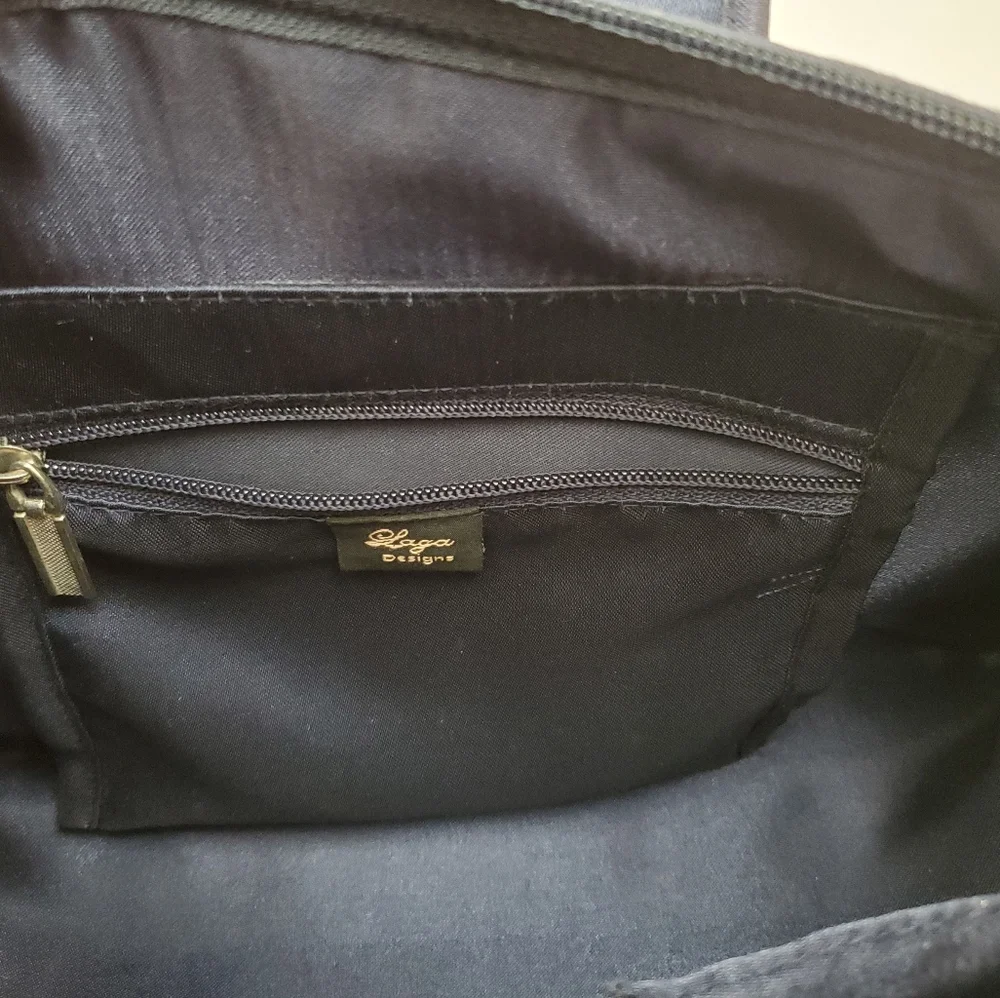 Embroidered Canvas Tote Bag in Black and Cream